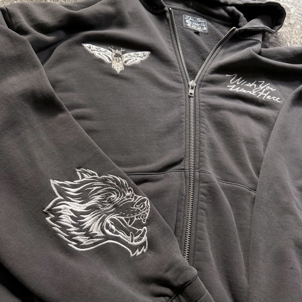 Men’s DARC SPORT Large Full Zip Hoodie. WISH YOU WERE HERE NFGU WOLVES CLUB